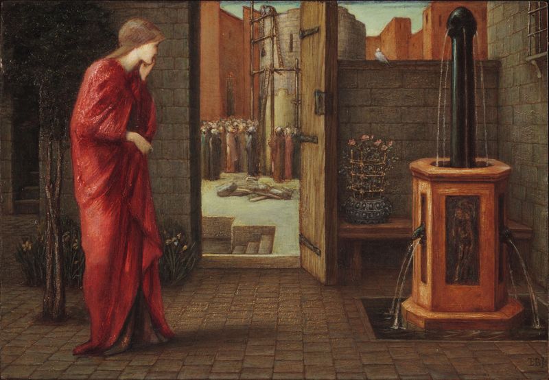 Danaë Watching the Building of the Brazen Tower, oil on panel by Edward Burne-Jones