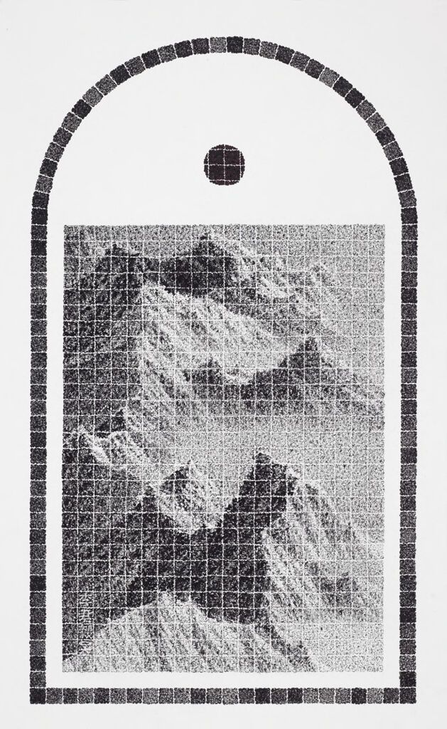 Sunrise on Towering Peaks, ink on paper by Lee Chun-Yi
