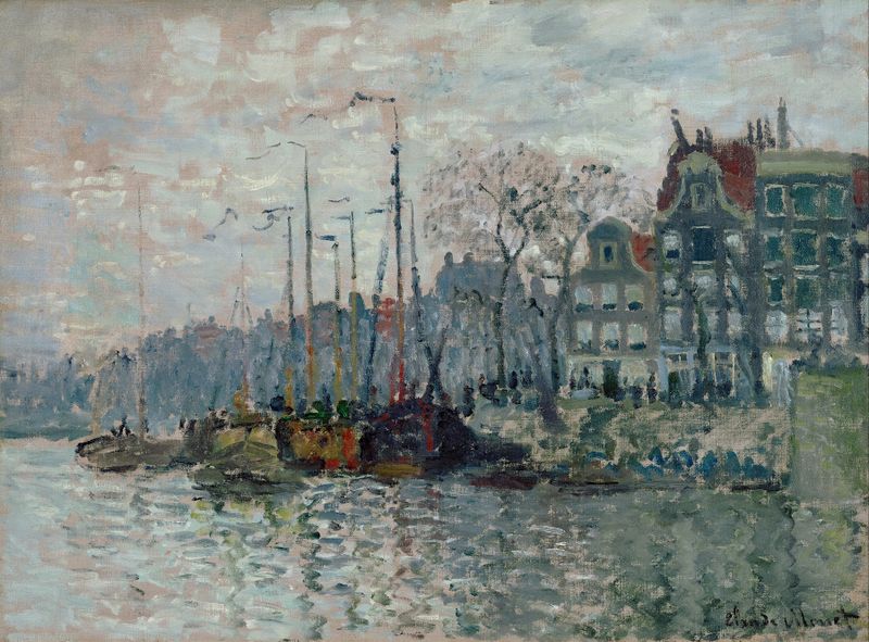 Vista de la Prins Hendrikkade y Kromme Waal en Ámsterdam, óleo sobre lienzo de Claude Monet
