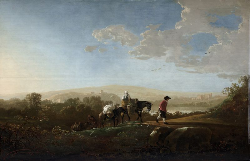 Viajantes na Campanha Montanhosa, óleo sobre tela de Aelbert Cuyp