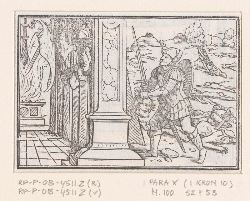 Desenho histórico da cabeça decapitada de Saul, papel de Hans Holbein