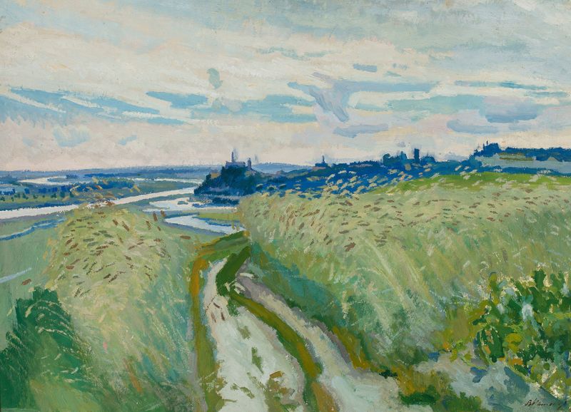 Paisaje con un camino, óleo sobre lienzo de Stanisław Kamocki