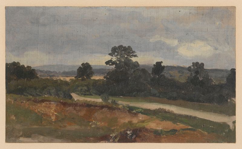 Paisaje con un camino y colinas, óleo sobre lienzo de Adolf Dressler