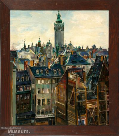 Vista de los techos de Leipzig, pintura al óleo de Richard Otto Voigt