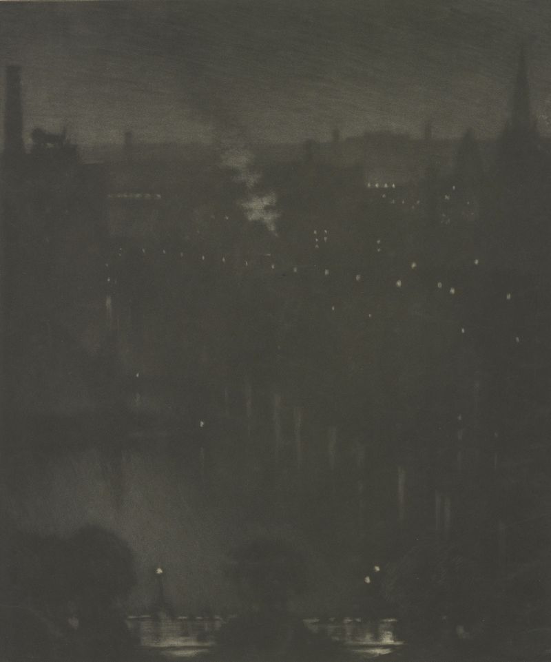 Charing Cross Bridge at night, litografía de Joseph Pennell