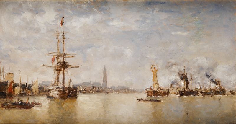 Historical scene of celebration on the Schelde river, oil painting by Paul Jean Clays