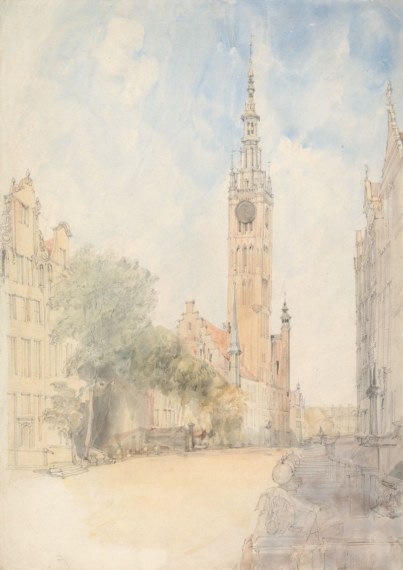 The Town Hall, Danzig by Alfred Gomersal Vickers, oil on canvas, depicting a grand historical building.