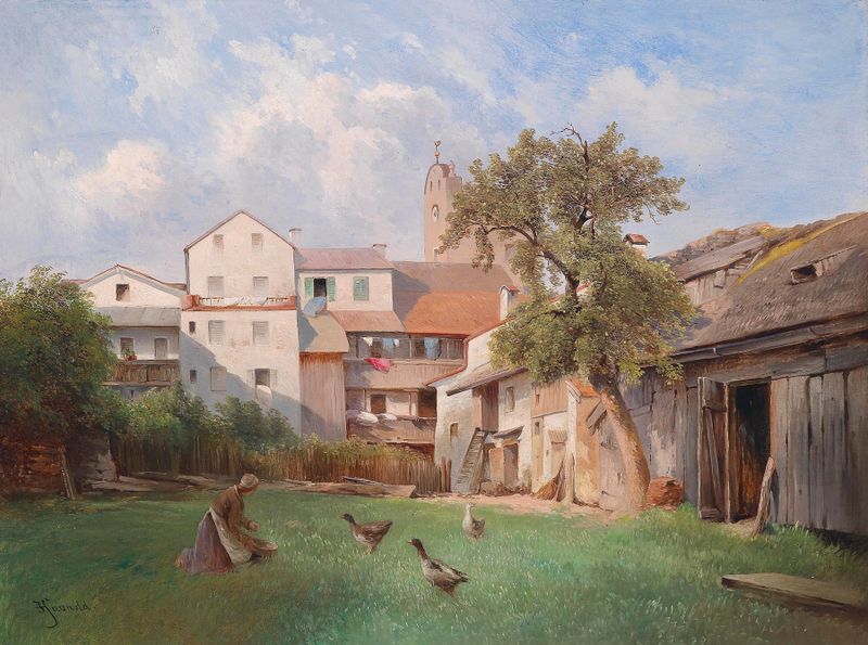 Hof des Seifensiederhauses in Tittmoning, oil on canvas by Carl Franz Emanuel Haunold