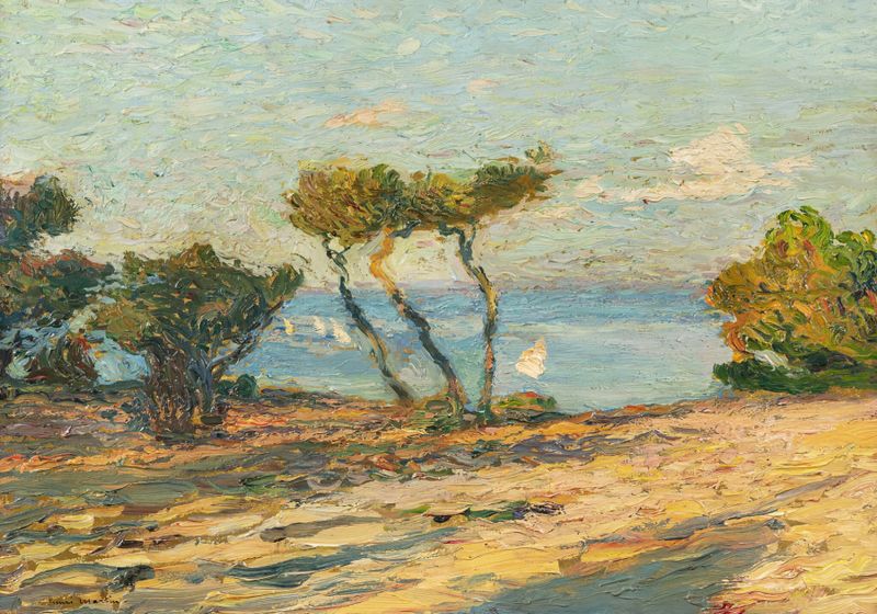 Paisagem costeira com pinheiros, óleo sobre tela de Henri Martin