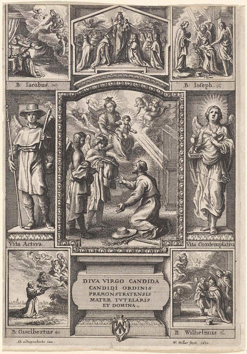 Grabado de Wenceslaus Hollar que muestra figuras iluminadas por luz dorada
