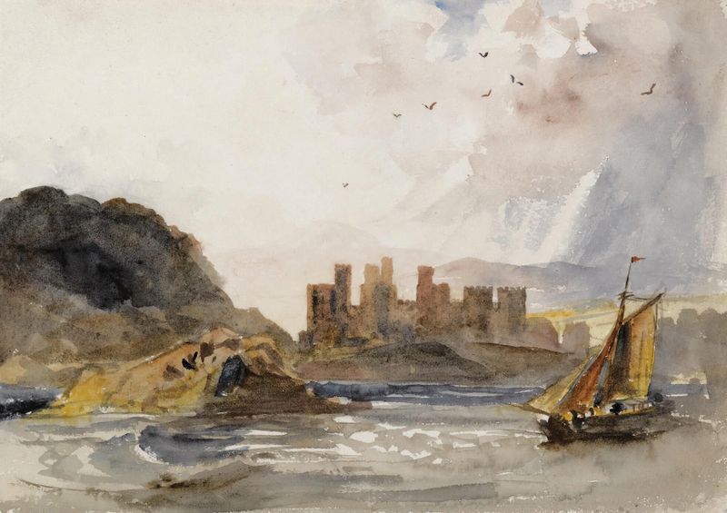 Landscape featuring Conway Castle, North Wales by Peter De Wint, oil painting