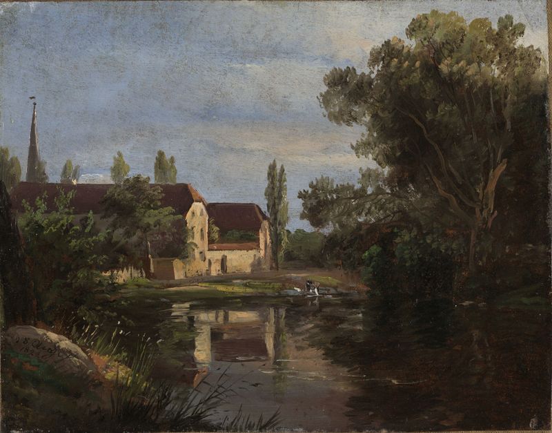 Vista del paisaje de Plauen en el río Weisseritz, óleo sobre lienzo de Johan Christian Dahl