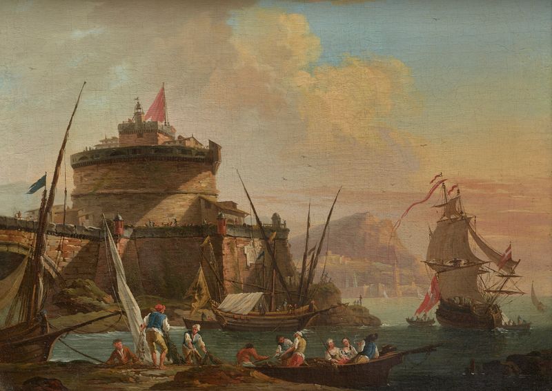 Harbor Scene at Sunset, oil on canvas by Charles-François Grenier De Lacroix