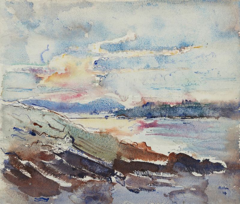 Acuarela sobre papel de John Marin que representa un paisaje de West Point, Maine