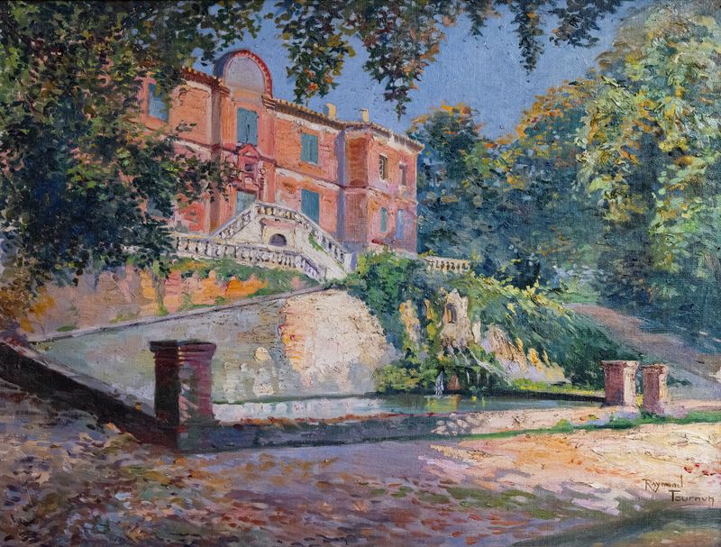 Paisaje con Le Château de Foucaud de Raymond Tournon, pintura al óleo