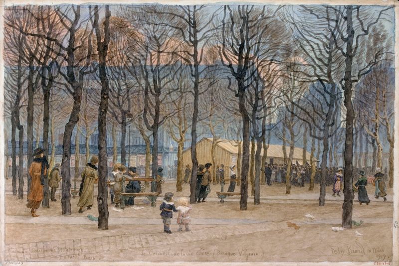 Paisagem de Place du Marché de Montrouge, óleo sobre tela de Félix Brard