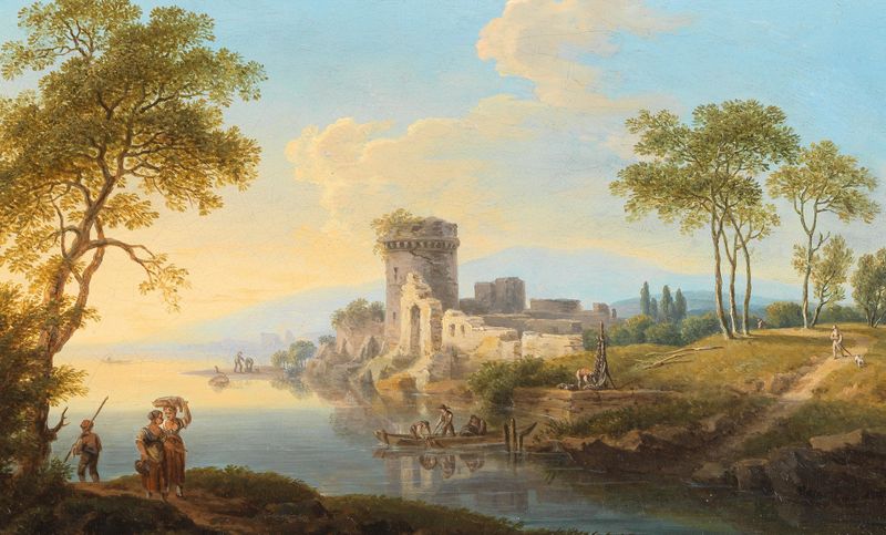 Landscape with ruins by Franz Scheyerer, medium unknown