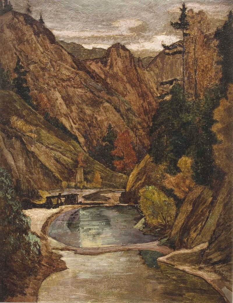 Landscape with light filtering through leaves, by Max Kahrer, medium unknown.