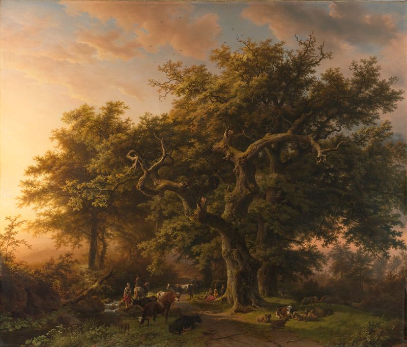 Escena de bosque con majestuosos árboles, óleo sobre lienzo de Barend Cornelis Koekkoek