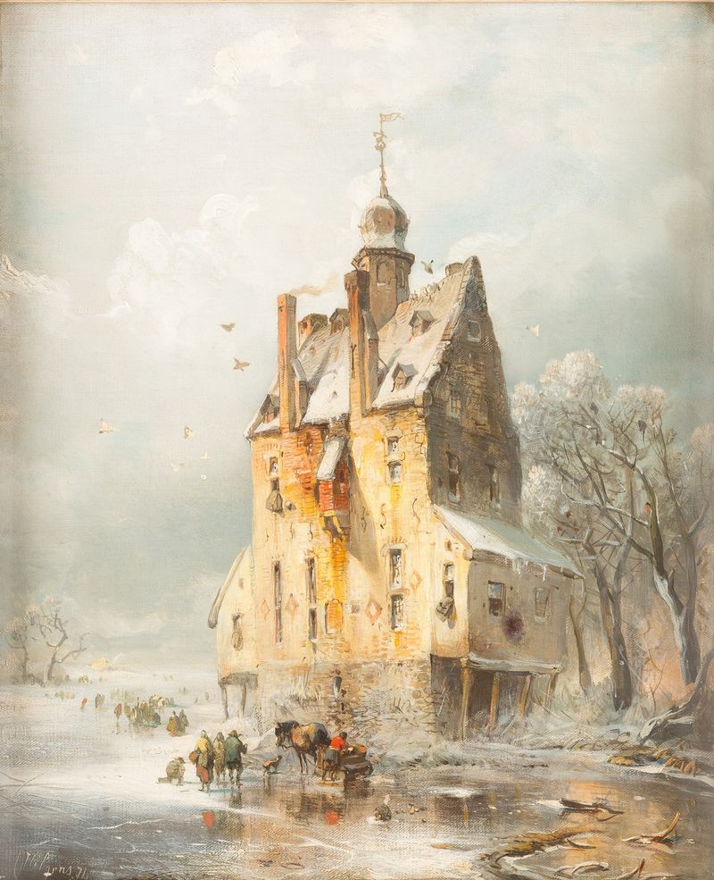 Mansion ‘Quadenhof’ at Gerresheim, oil on canvas by Carl Hilgers, featuring a grand facade and surrounding trees.