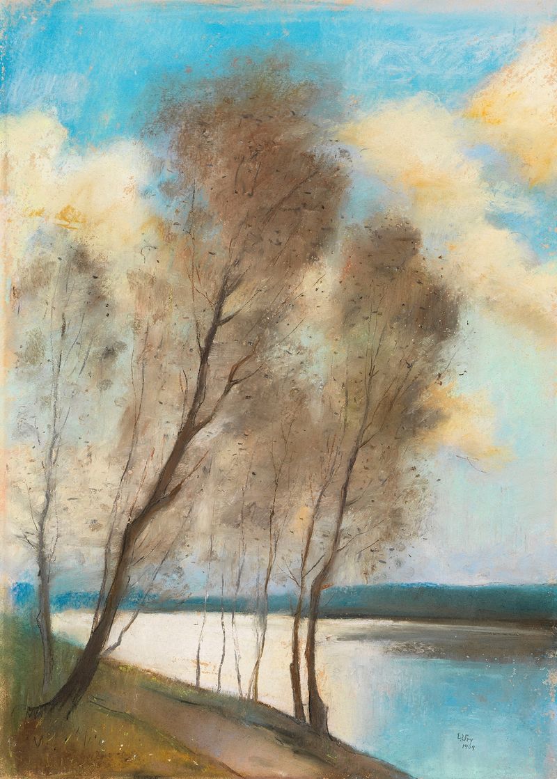 Frühling de Lesser Ury, óleo sobre lienzo que representa árboles en flor y colores vibrantes de primavera