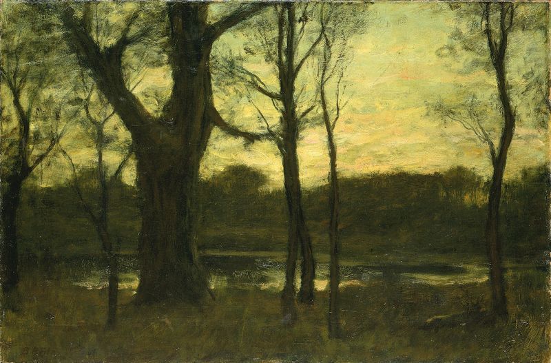 A Pool in the Forest, óleo sobre tela de Benjamin Rutherford Fitz, retratando um tranquilo lago cercado por vegetação exub...