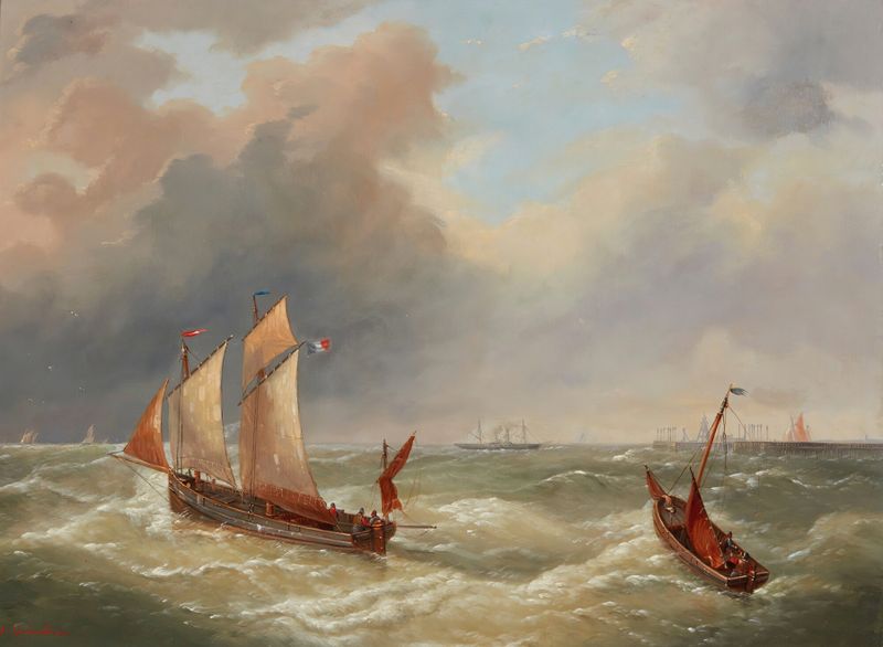 Landscape oil painting by Charles Louis Verboeckhoven depicting dawn with golden light.