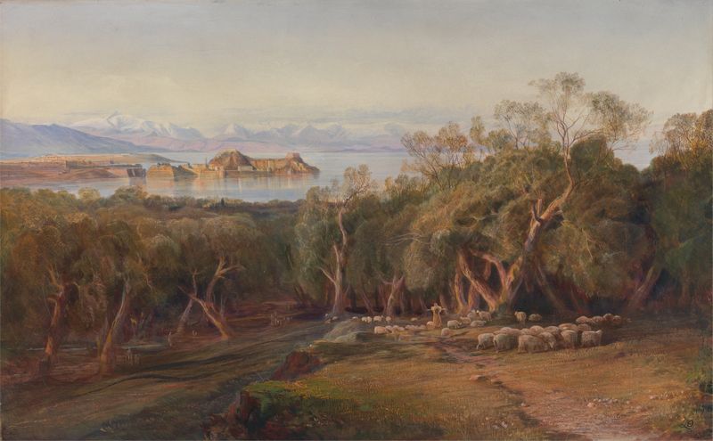 Paisaje de Corfu desde Ascension por Edward Lear, pintura al óleo