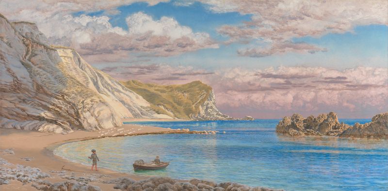 Marine scene with turbulent sea and cliffs by John Brett, oil painting