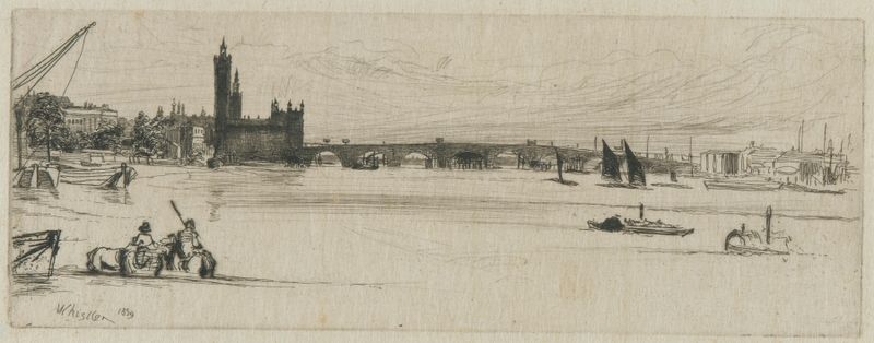Old Westminster Bridge de James Abbott McNeill Whistler, óleo sobre lienzo, que representa el Támesis y el puente.