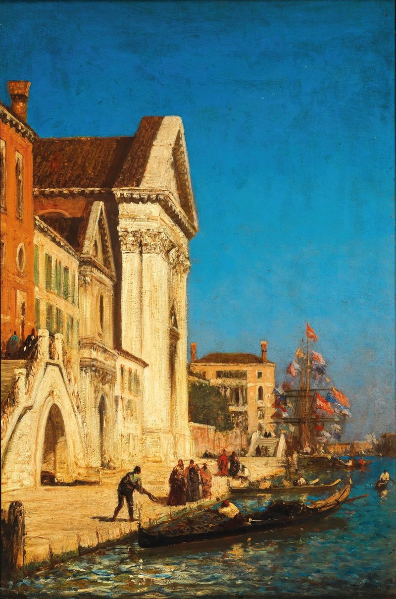 Venice, Canale della Giudecca oil painting by Félix Ziem showing shimmering reflections.