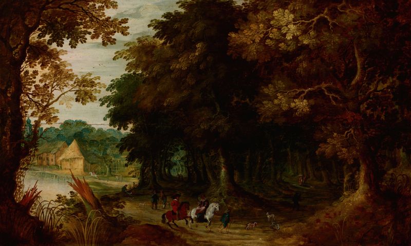 Paisaje de Jasper van der Laanen, que muestra un bosque con luz solar filtrándose entre los árboles.