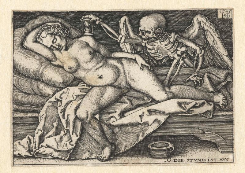 Grabado de Hans Sebald Beham que representa a una joven en sueño.