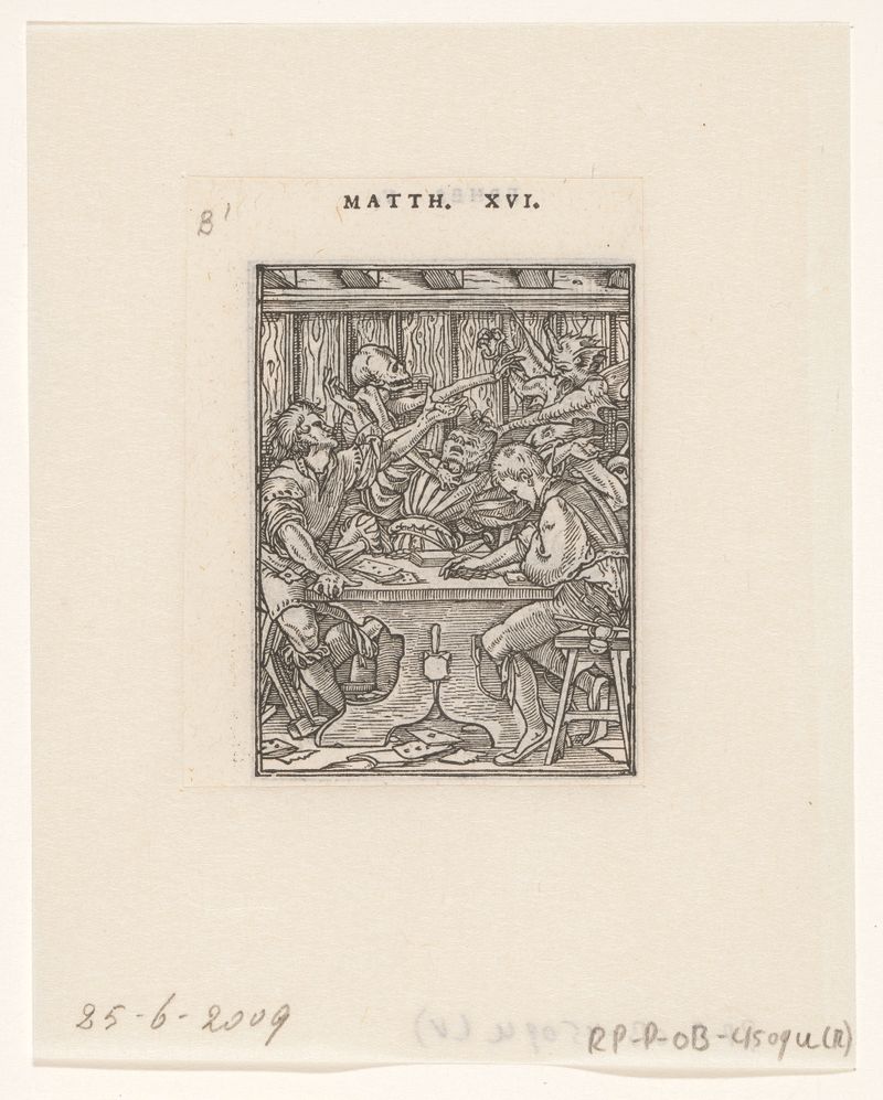 Kaartspeler en de Dood de Hans Holbein (II), obra en papel que representa un juego de cartas con la muerte.