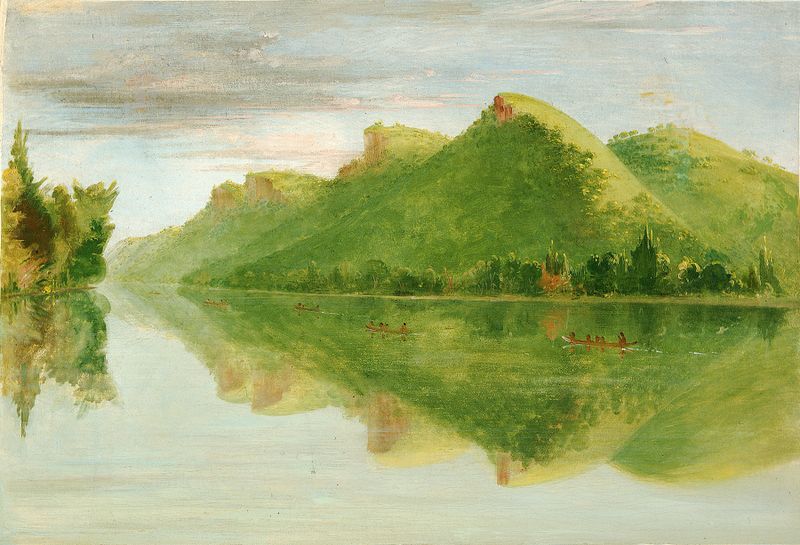 Landscape with river and bluffs, oil painting by George Catlin
