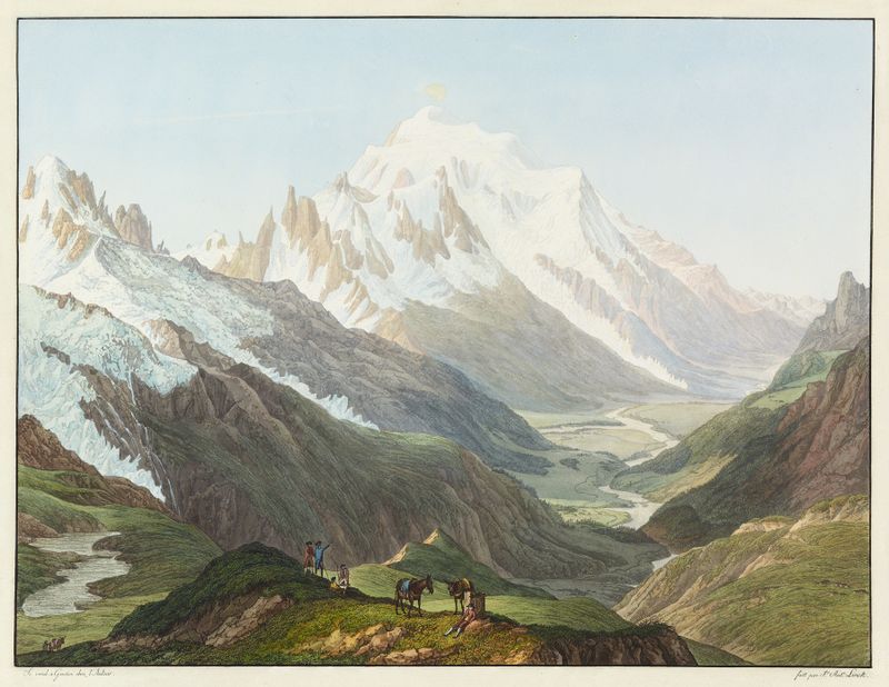Vue du Mont-Blanc, oil on canvas by Jean-Antoine Linck, depicting mountains and clouds.