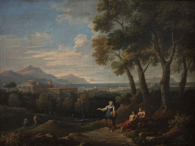 Genre scene in a landscape, oil painting by Jan Frans Van Bloemen