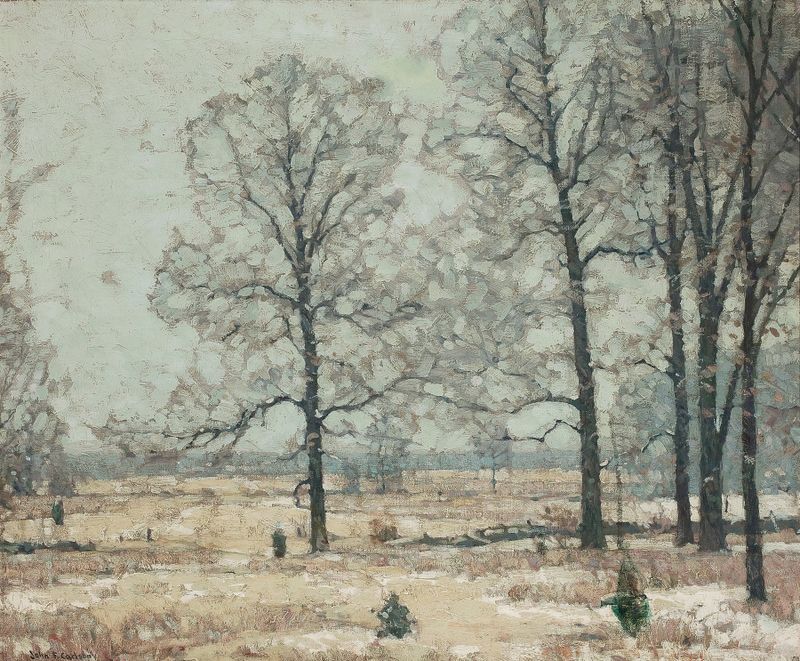 Winter landscape with hickory trees by John Fabian Carlson, oil painting