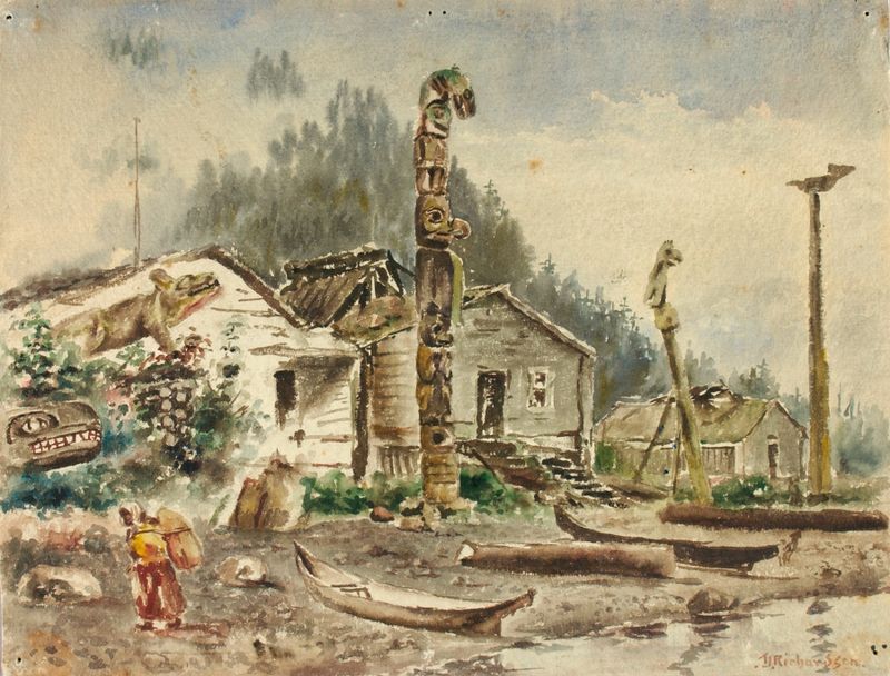 Paisagem de Wrangell, Alasca, 1884 por Theodore J. Richardson, pintura a óleo