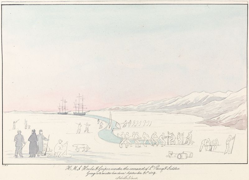 H.M.S. Hecla & Griper watercolor by Charles Hamilton Smith