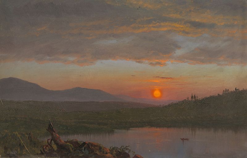 Paisagem do Vale do Hudson ao pôr do sol, óleo sobre tela de Frederic Edwin Church