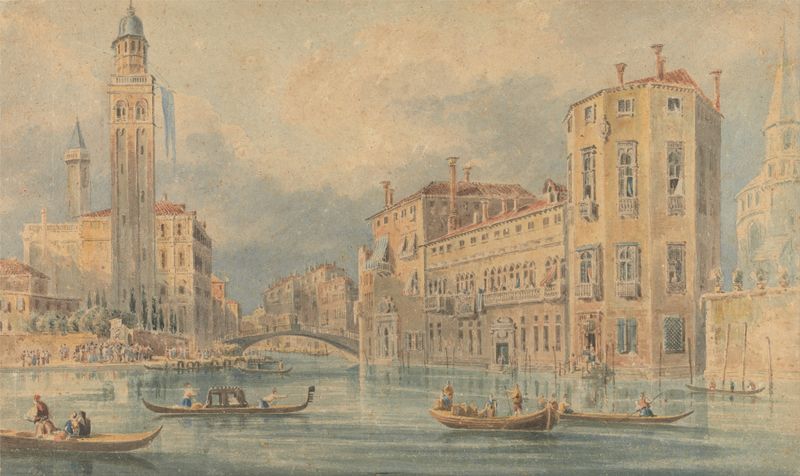 Venetian Fantasy de John Henderson, retratando um gondoleiro em canais serenos, pintura a óleo