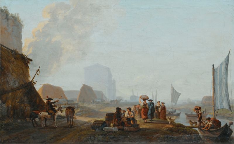 La Orilla de un Río con Barcos, acuarela sobre papel de Abraham-Louis-Rodolphe Ducros