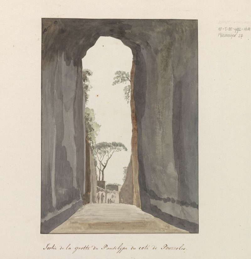 Paisagem com uma caverna e mar de Abraham-Louis-Rodolphe Ducros, 1778