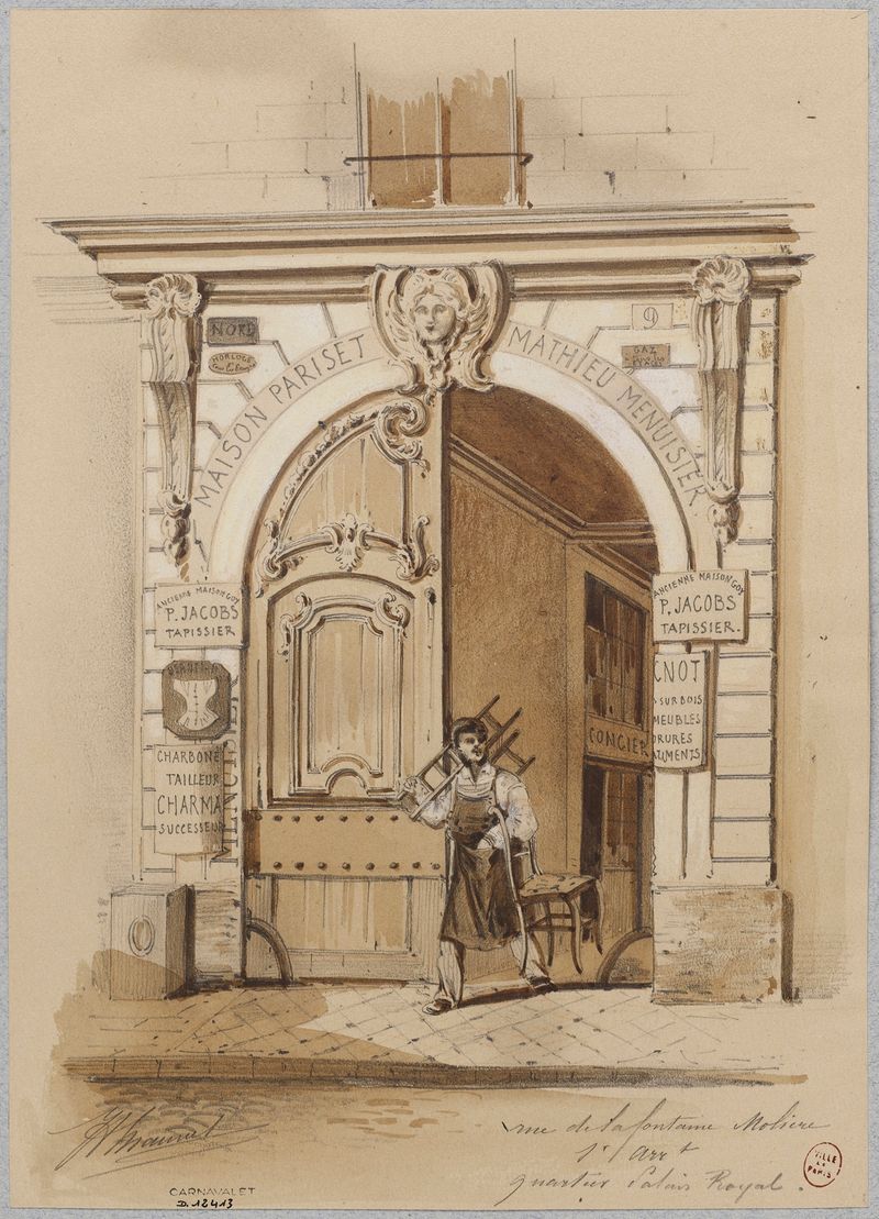 Paisagem de uma rua parisiense com luz dourada, pintura a óleo de Jules-Adolphe Chauvet