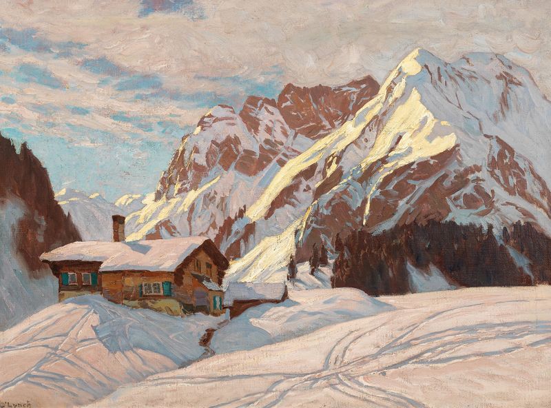 Paisaje de Las Montañas Karwendel de Carl O'Lynch, mostrando picos rugosos y juego de luces.