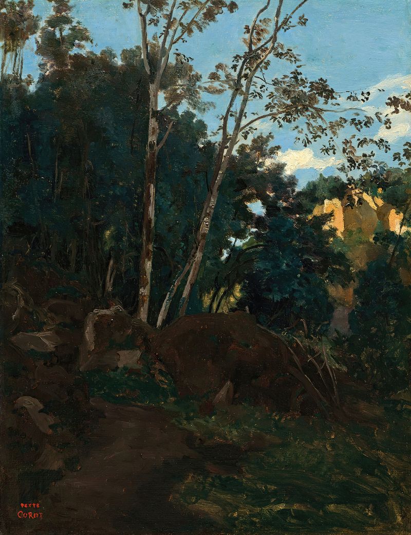 Paisaje con árboles y rocas, óleo sobre lienzo de Jean-Baptiste-Camille Corot