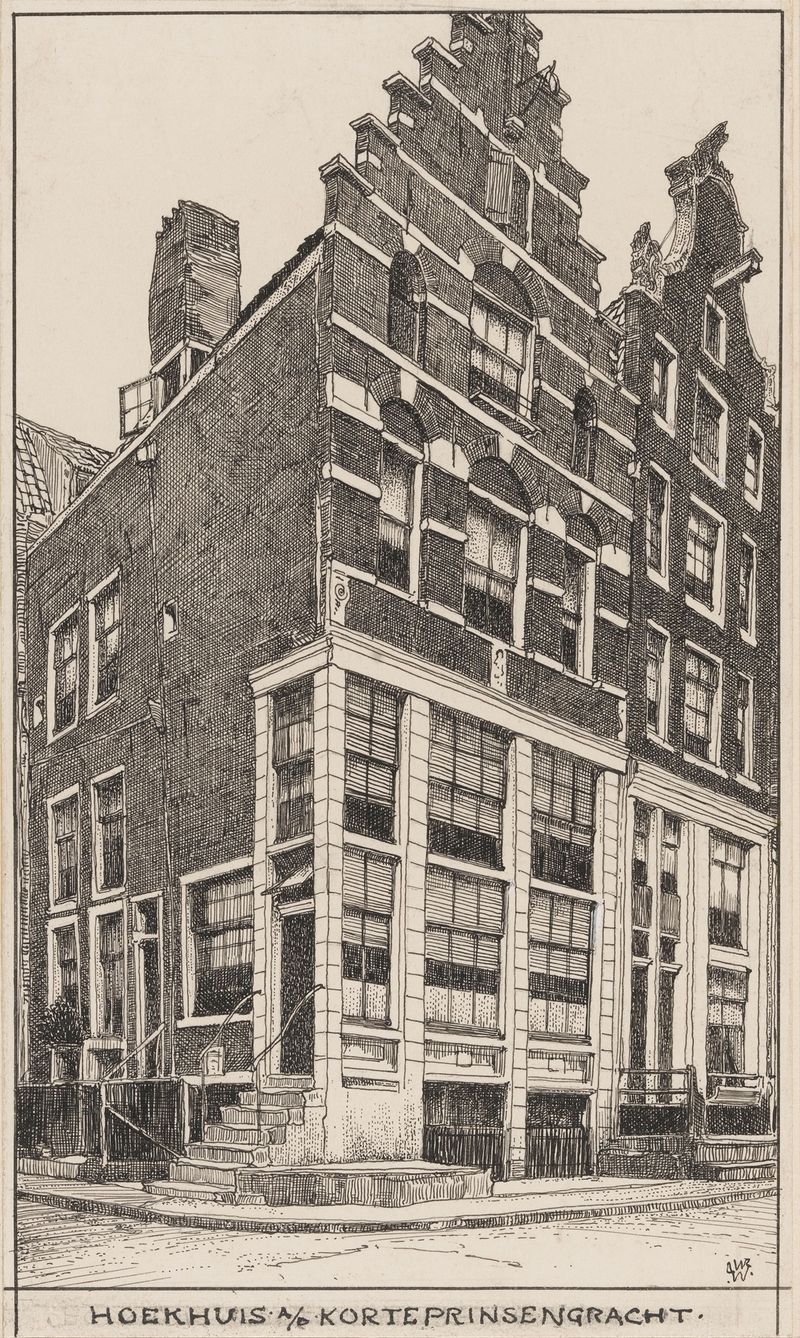 Óleo sobre tela de Willem Wenckebach mostrando uma casa de canal ao longo da água