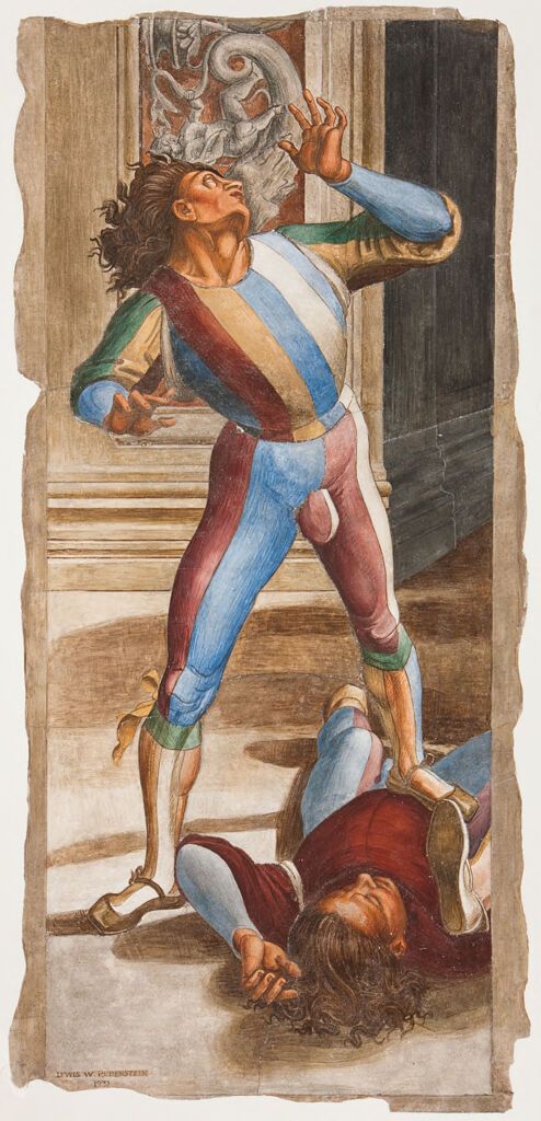 Fresco de Lewis W. Rubenstein que muestra a un niño en un cielo surrealista.