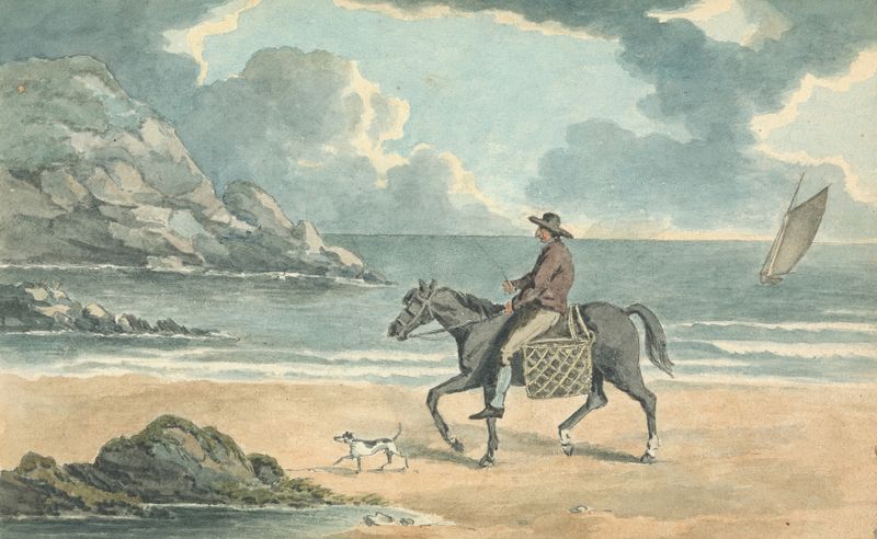 Homem Montando um Cavalo na Praia, pintura a óleo de Thomas Bradshaw